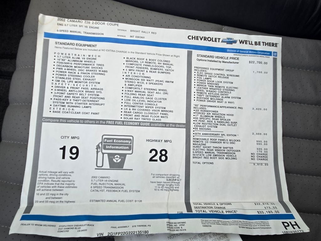 2002 Chevrolet Camaro SS 35th Anniversary