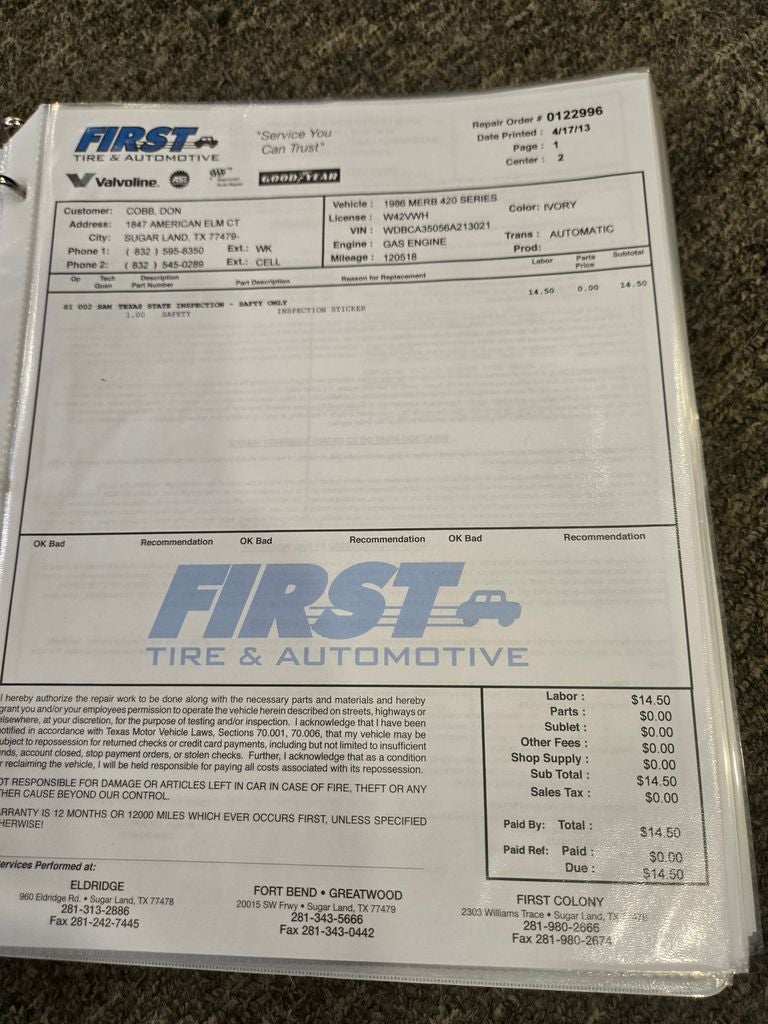 1986 Mercedes-Benz 400-Class 420